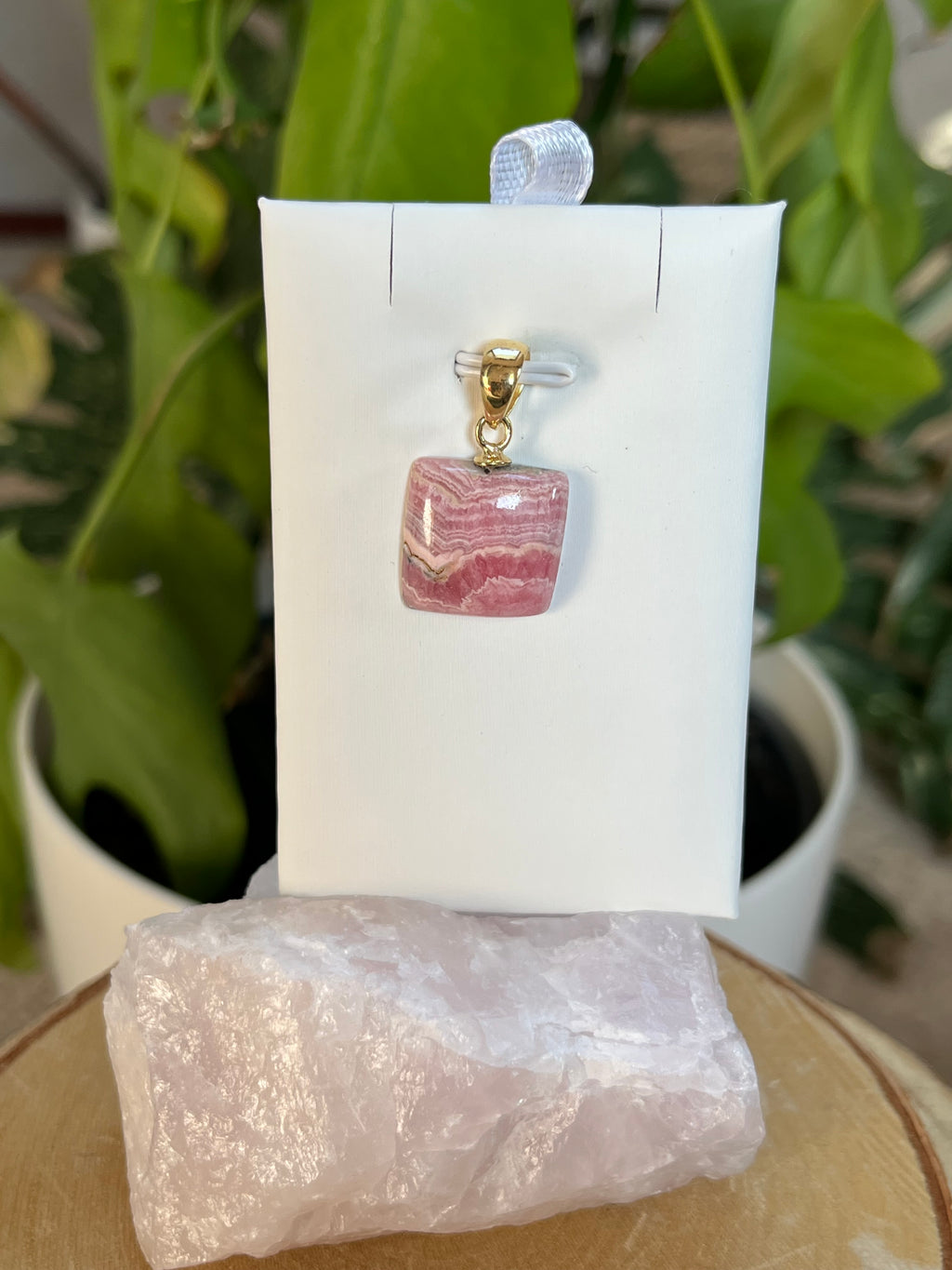 Rhodochrosit Kettenanhänger 925 Silber vergoldet Stiftöse – Edelstein Schmuck für Selbstliebe