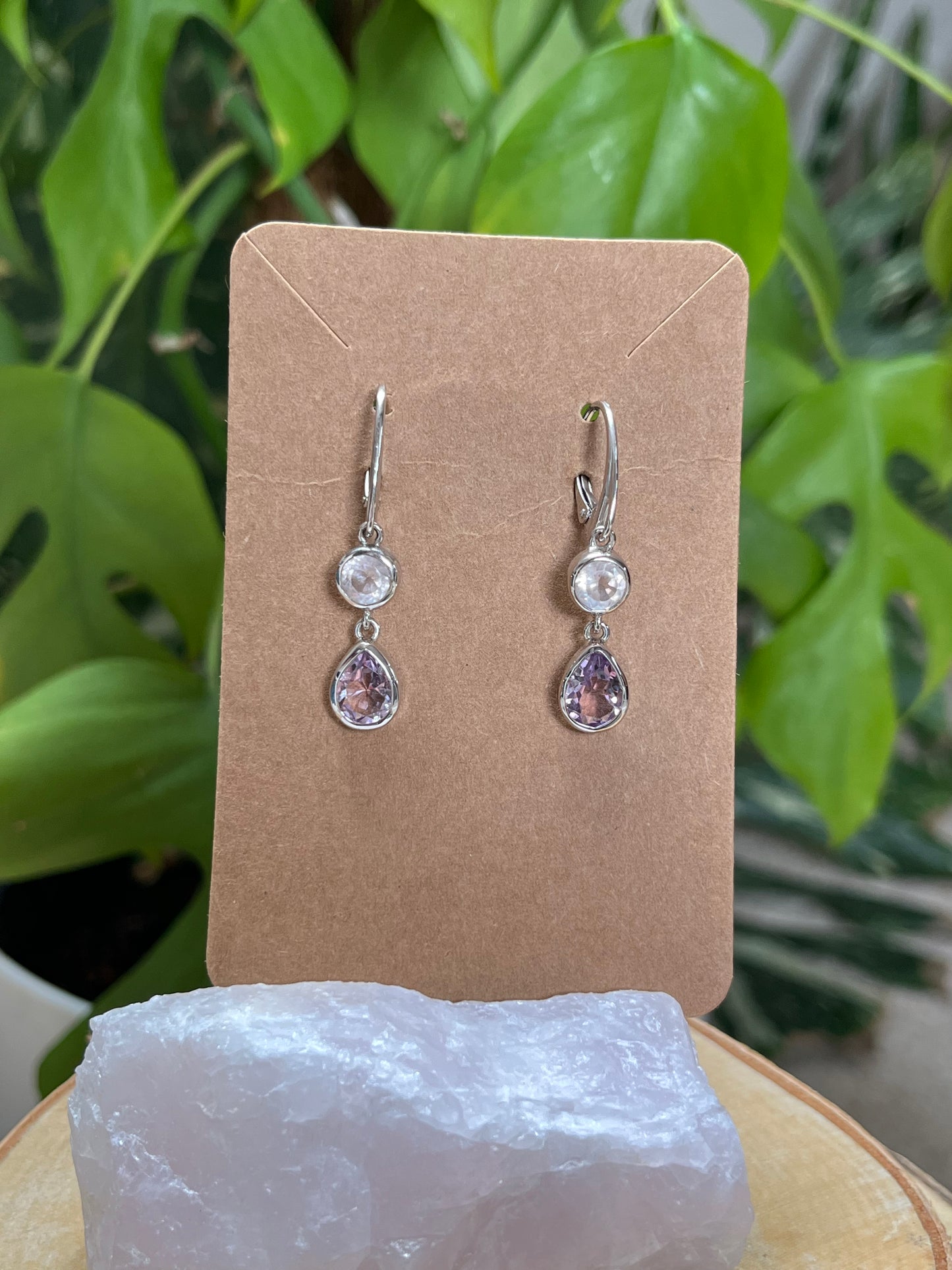 Amethyst & Rosenquarz Ohrringe facettiert 925 Silber – Edelstein Ohrhänger