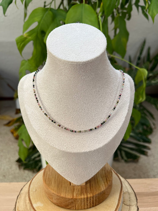 Turmalin bunt Collier 2 mm facettiert – Farbintensive Edelsteinkette | 45 cm