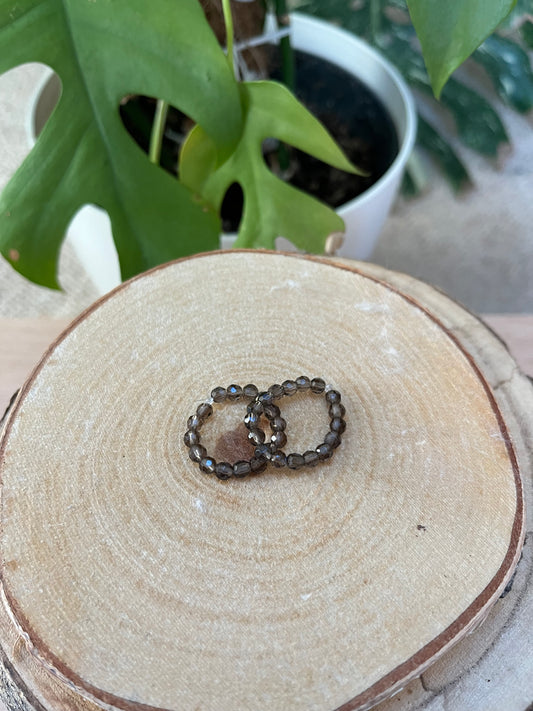 Rauchquarz Ring Facettiert elastisch - 4mm Kugeln