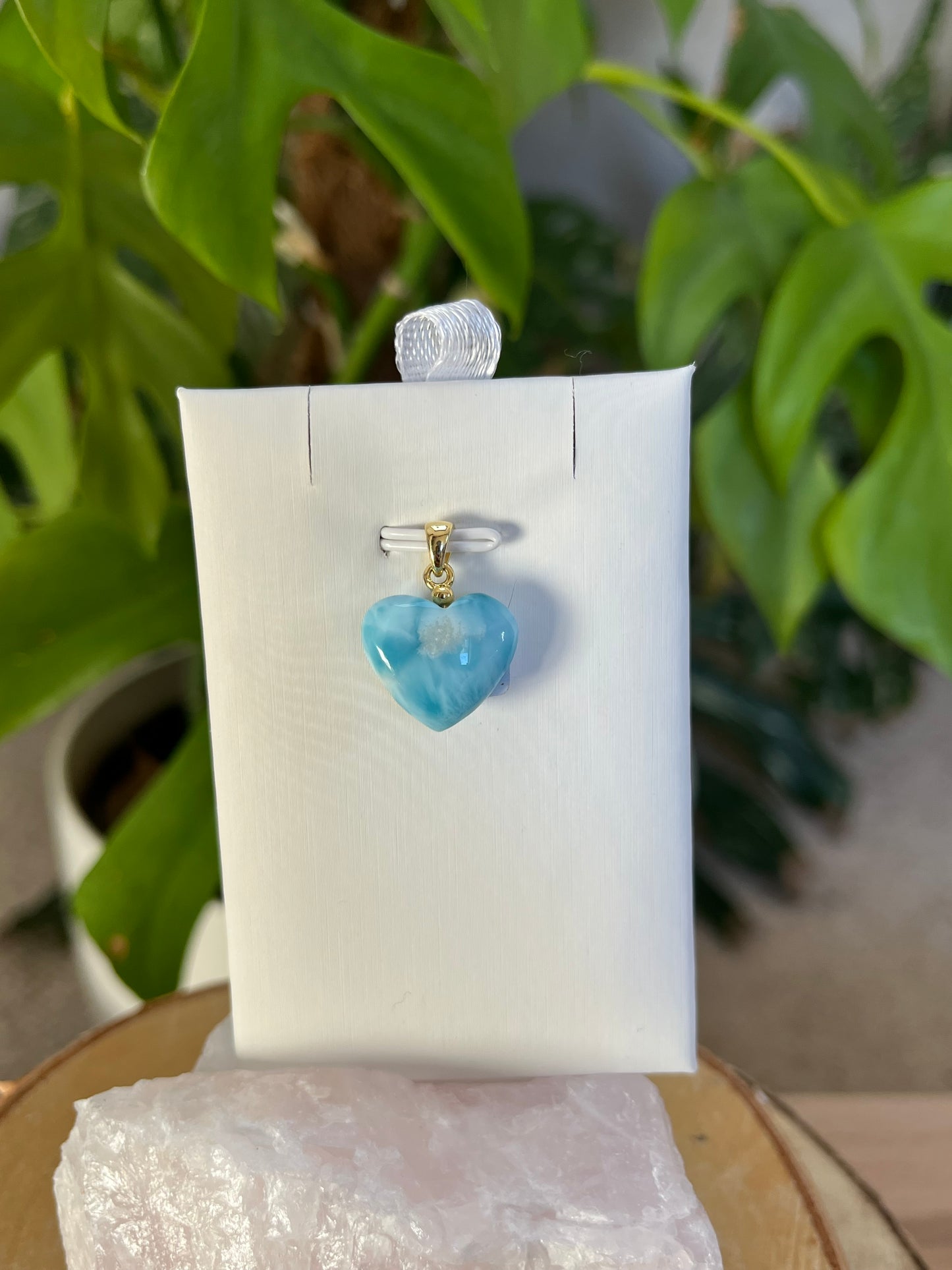 Larimar Herz Anhänger – 925 Silber vergoldete Öse