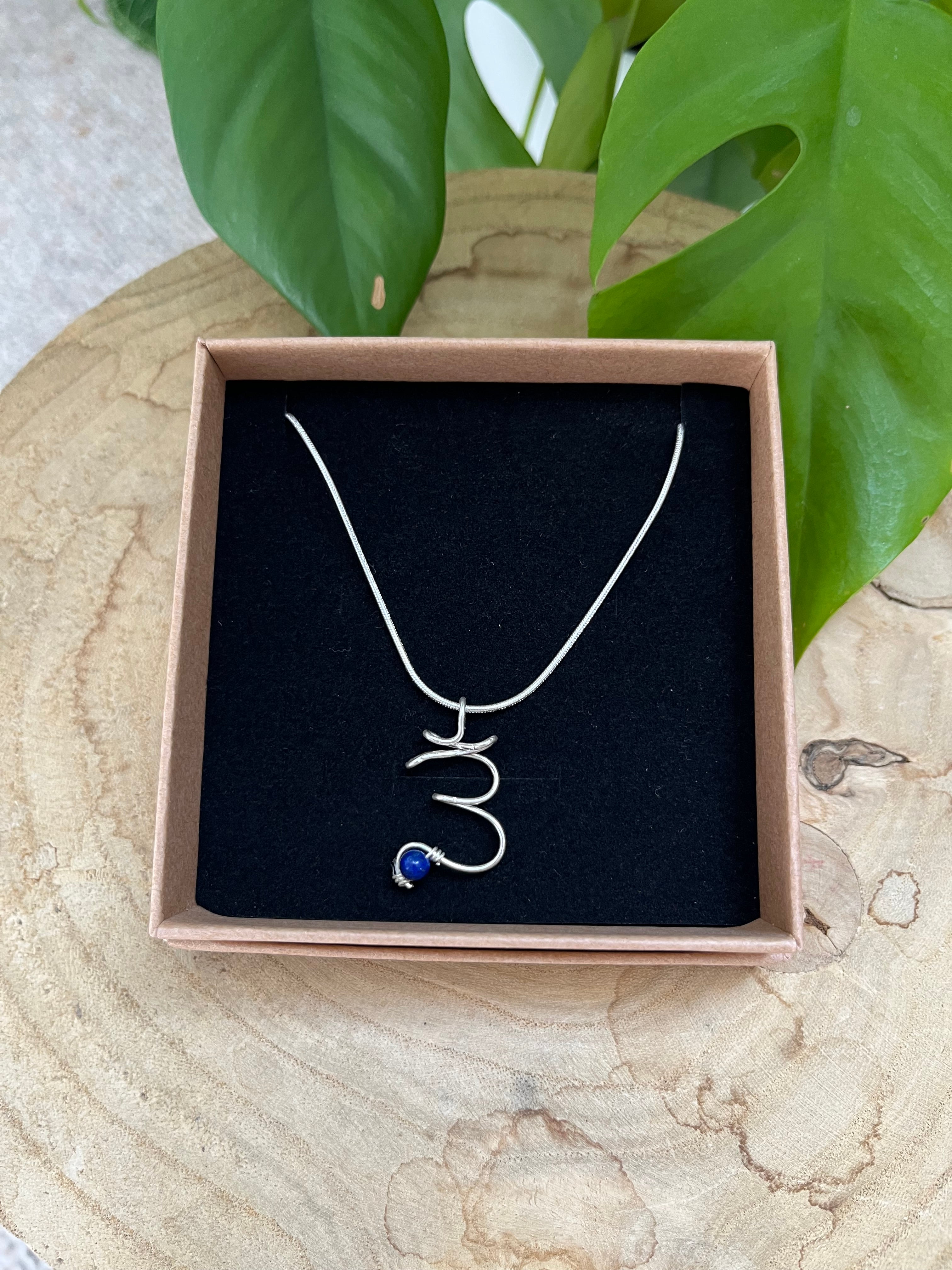 Stirnchakra Schmuck-Set – 925 Silber Kette (45 cm), Ring & Ohrringe mit Lapislazuli