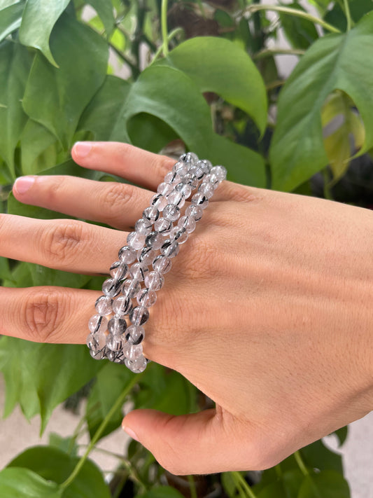 Turmalin in Quarz Kugelarmband 6 mm (AAA-Qualität) – Edelstein Schmuck für Schutz & Klarheit