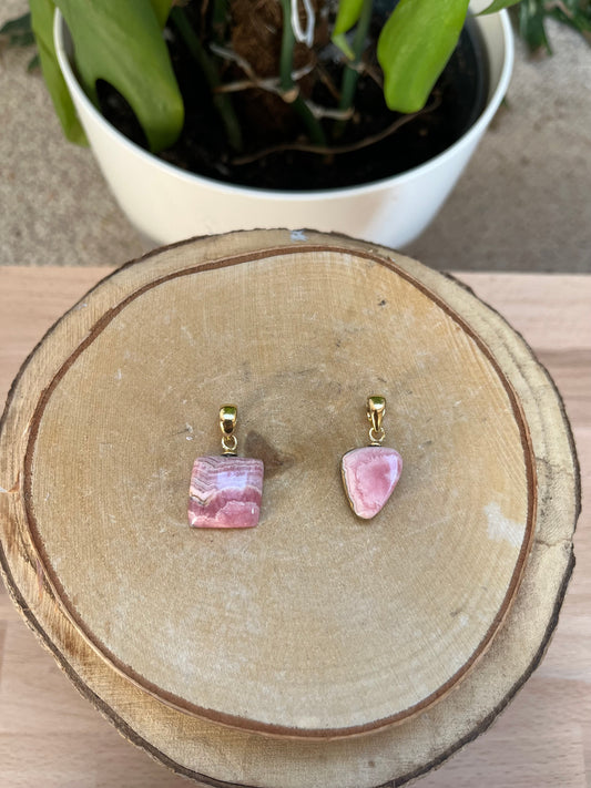 Rhodochrosit Kettenanhänger 925 Silber vergoldet Stiftöse – Edelstein Schmuck für Selbstliebe