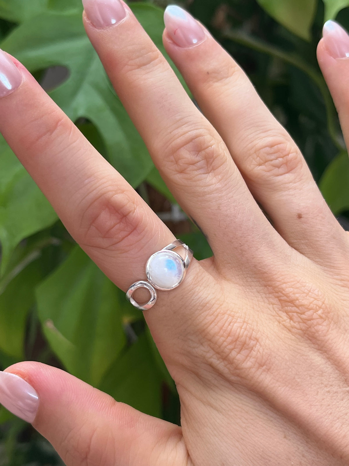 Weißer Labradorit Ring 925 Silber verstellbar