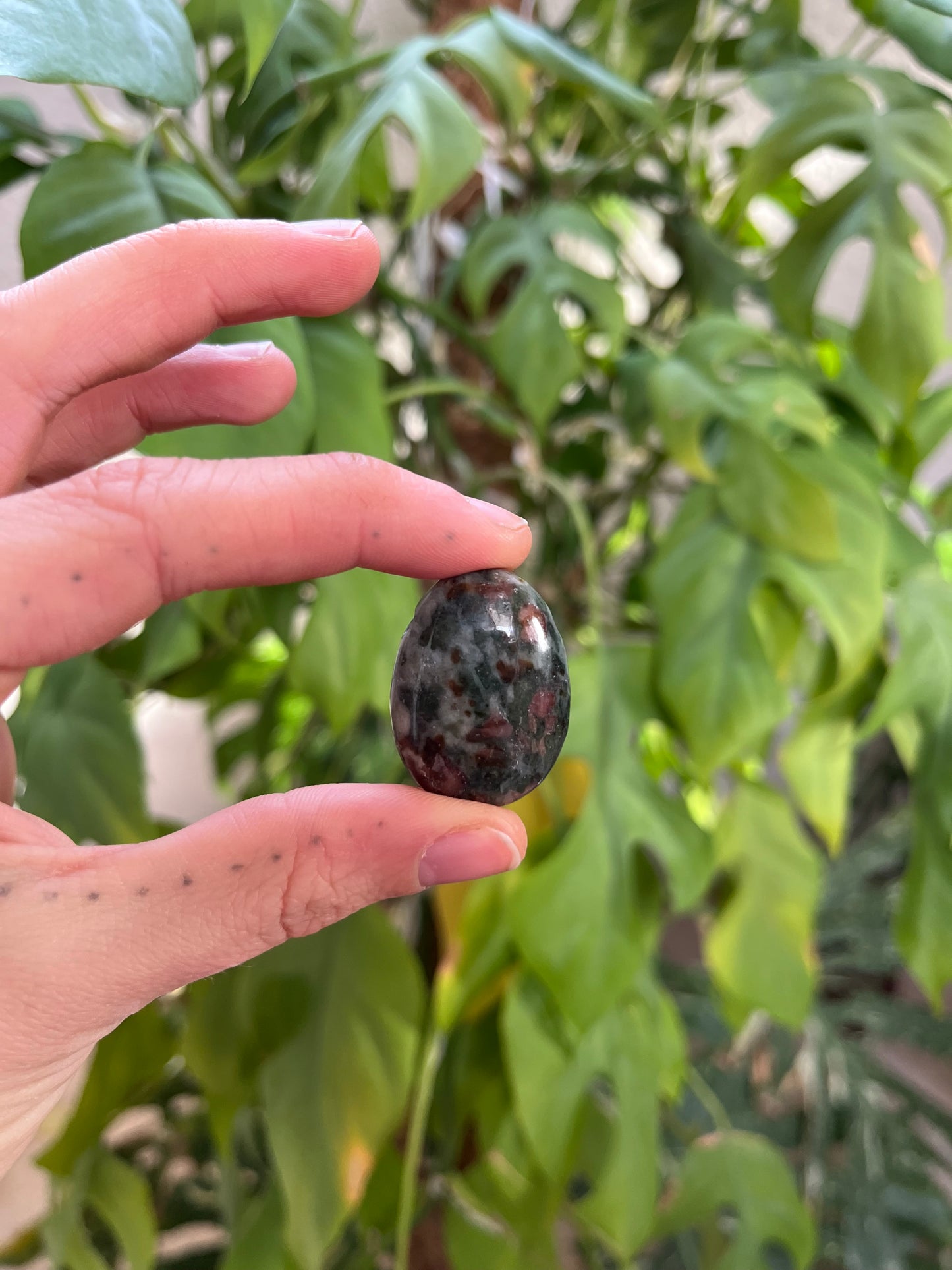 Eklogit Trommelstein gebohrt – Ausdruck & Erdung