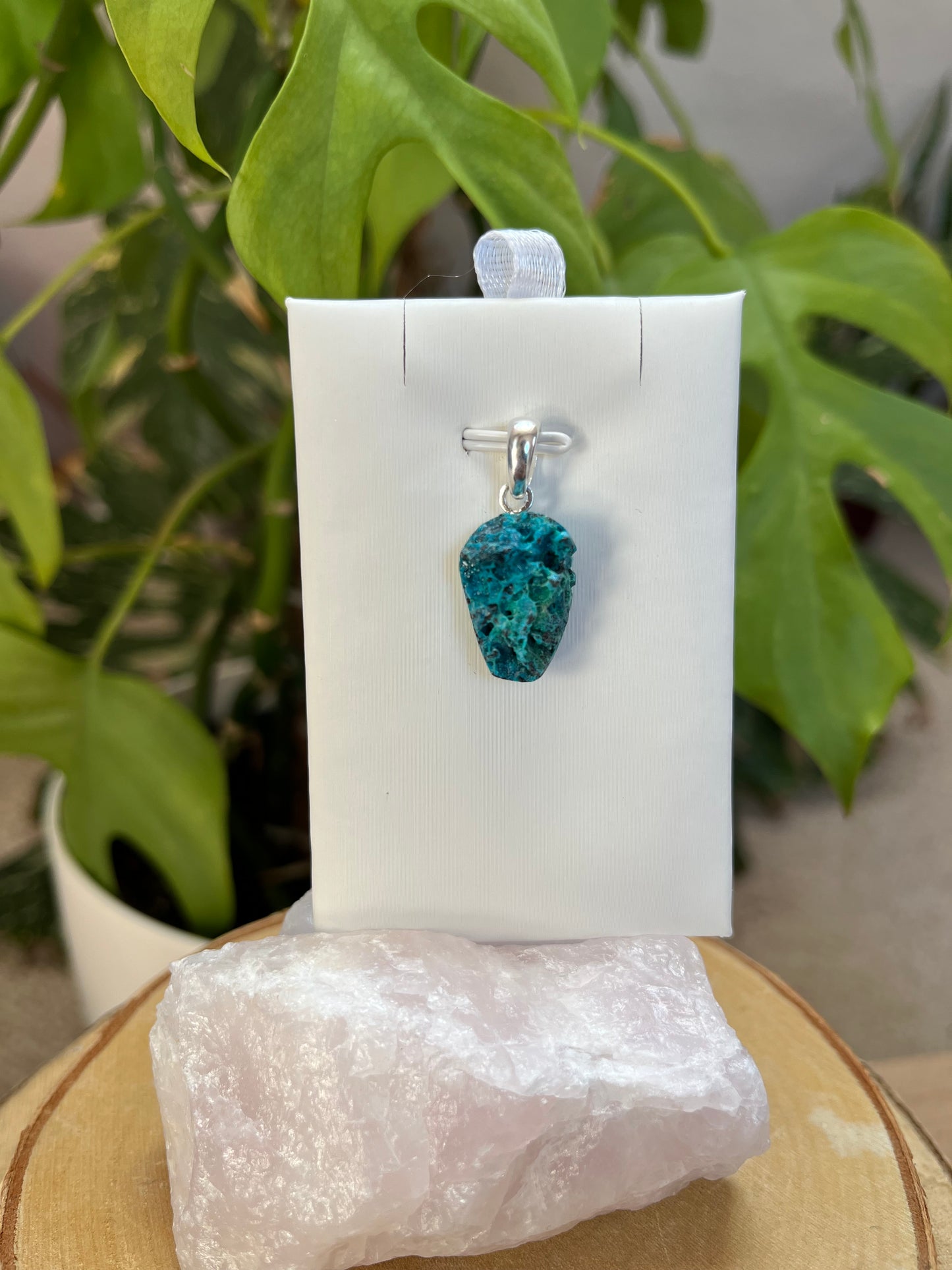 Gem Silica (Chrysokoll Chalcedon) Anhänger Druzy 925 Silber Öse