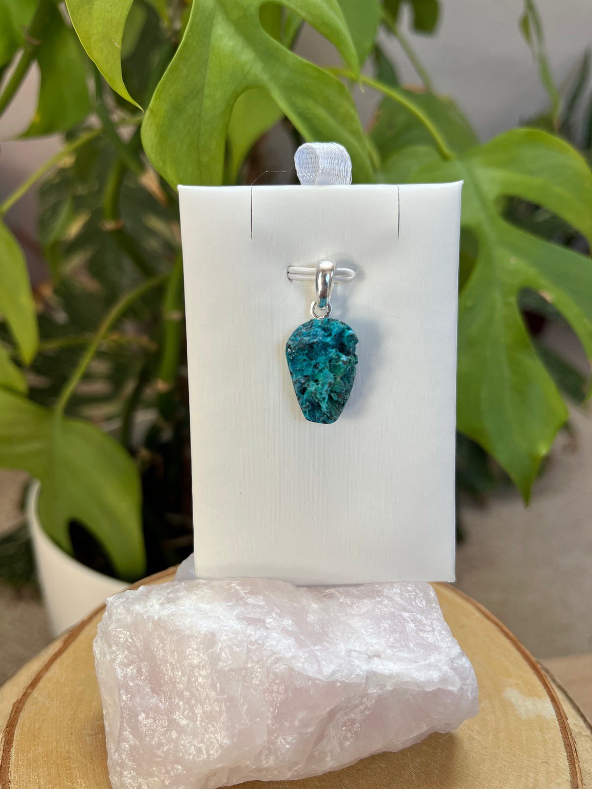 Gem Silica (Chrysokoll Chalcedon) Anhänger Druzy 925 Silber Öse