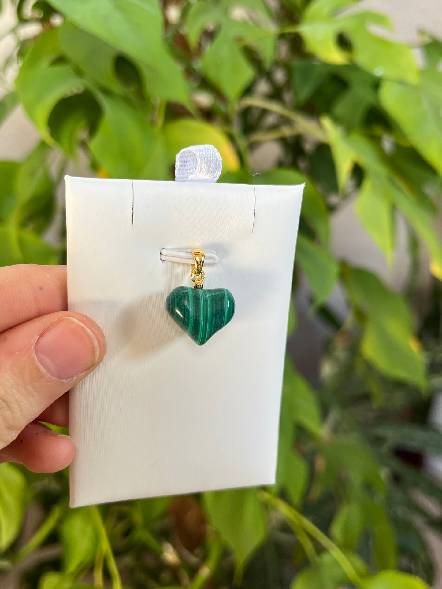 Malachit Herz Anhänger – 925 Silber vergoldete Öse