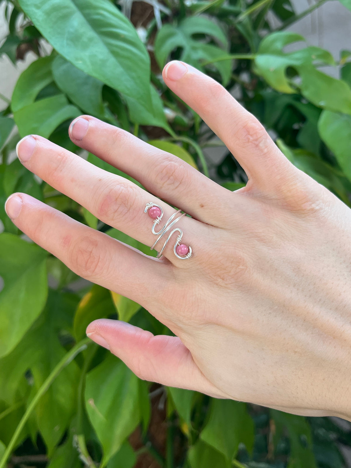 Rhodonit Ring verstellbar – Spiraldesign | 925 Sterling Silber