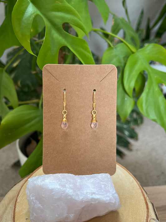 Rosenquarz Tropfen Ohrringe facettiert – 925 Silber vergoldet
