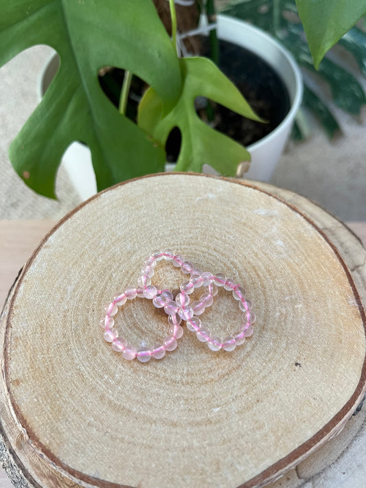 Rosenquarz Ring elastisch - 4mm Kugeln