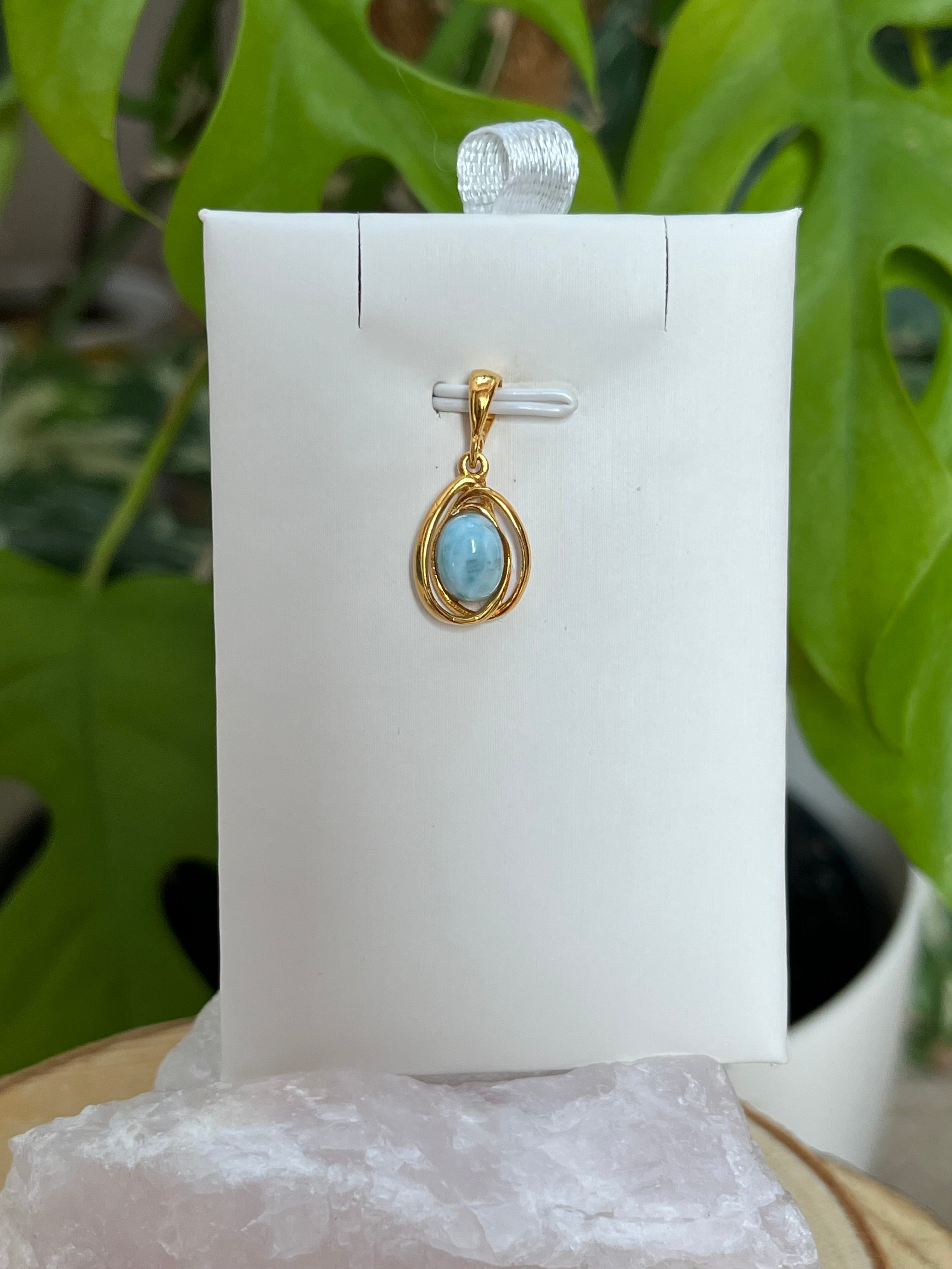 Larimar Tropfen Anhänger vergoldet