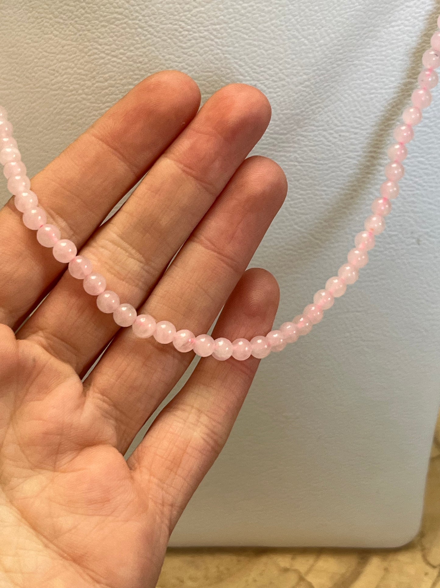 Rosenquarz Collier 4 mm – 45 cm | 925 Sterling Silber Verschluss