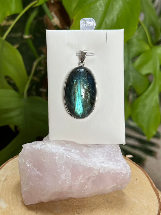 Labradorit Anhänger oval A Qualität 925 Silber gefasst
