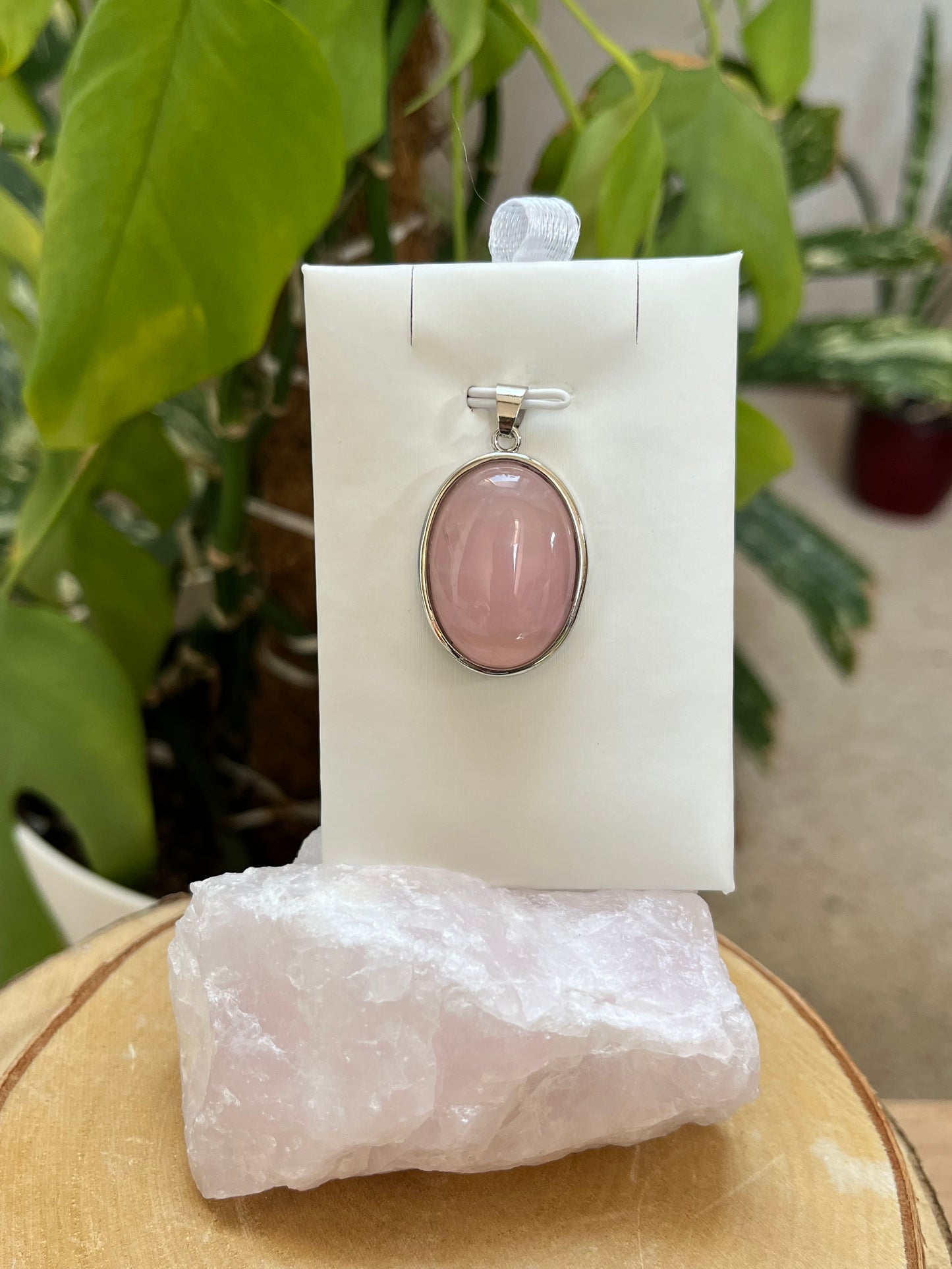 Rosenquarz Kettenanhänger 925 Silber gefasst oval – Echter Edelstein Anhänger Liebe & Herzchakra