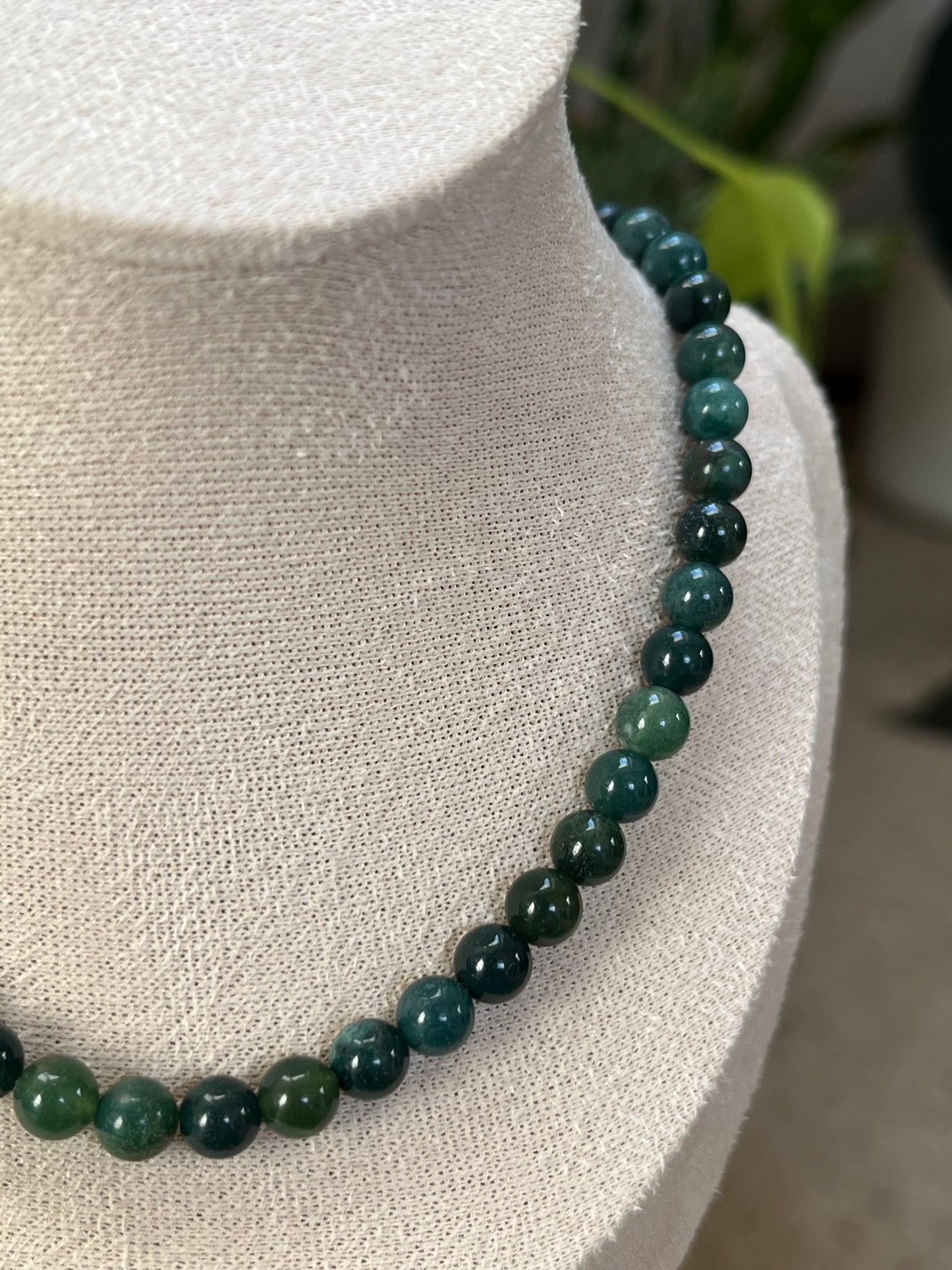 Moosachat Collier 6 mm Kugeln – Natürliche Grünnuancen | 45 cm