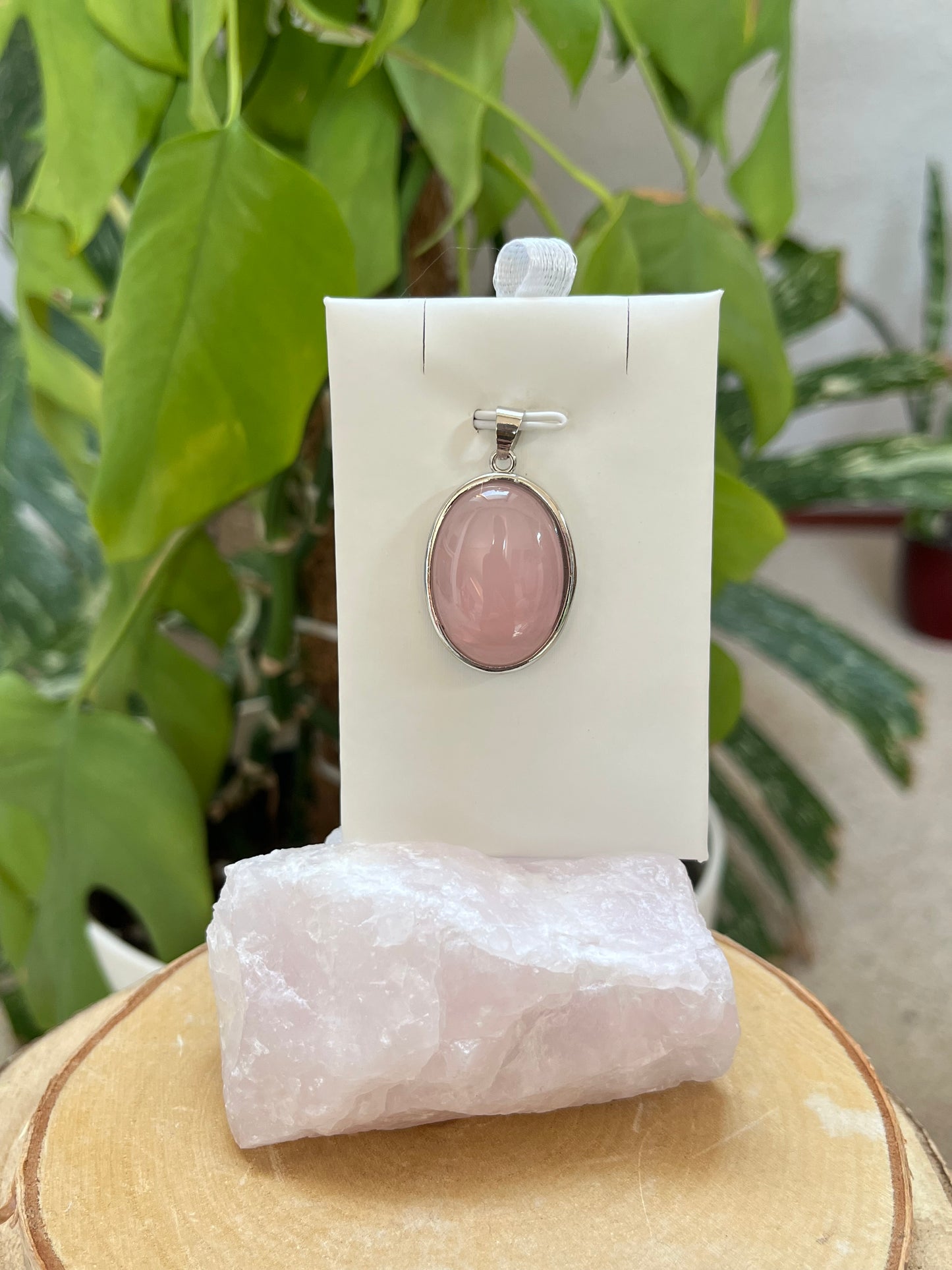 Rosenquarz Kettenanhänger 925 Silber gefasst oval – Echter Edelstein Anhänger Liebe & Herzchakra