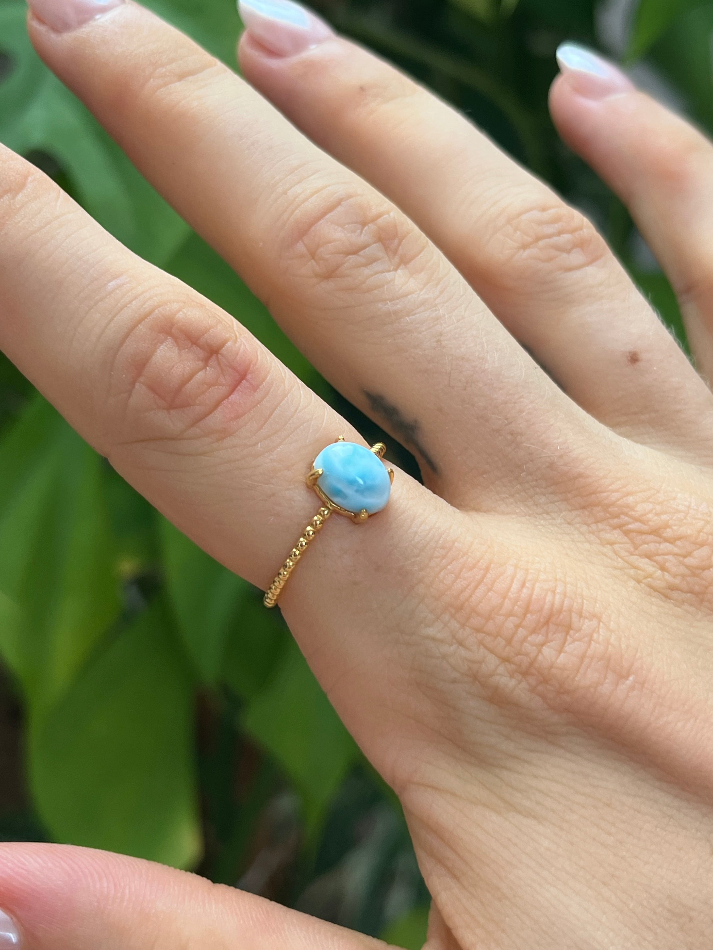 Feiner Larimar Ring 925 Silber vergoldet