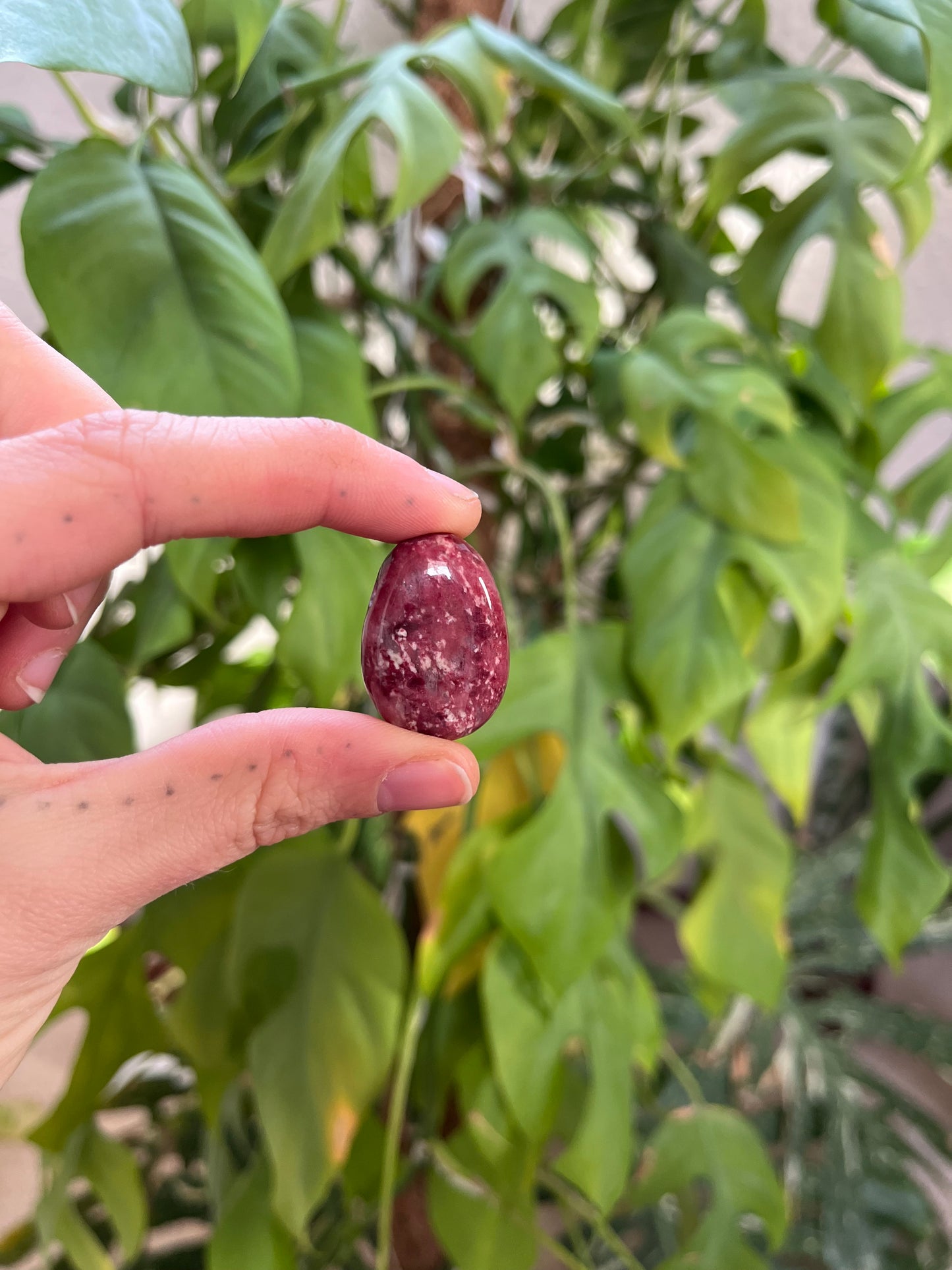 Thulit Trommelstein gebohrt – Ausdruck & Lebensfreude