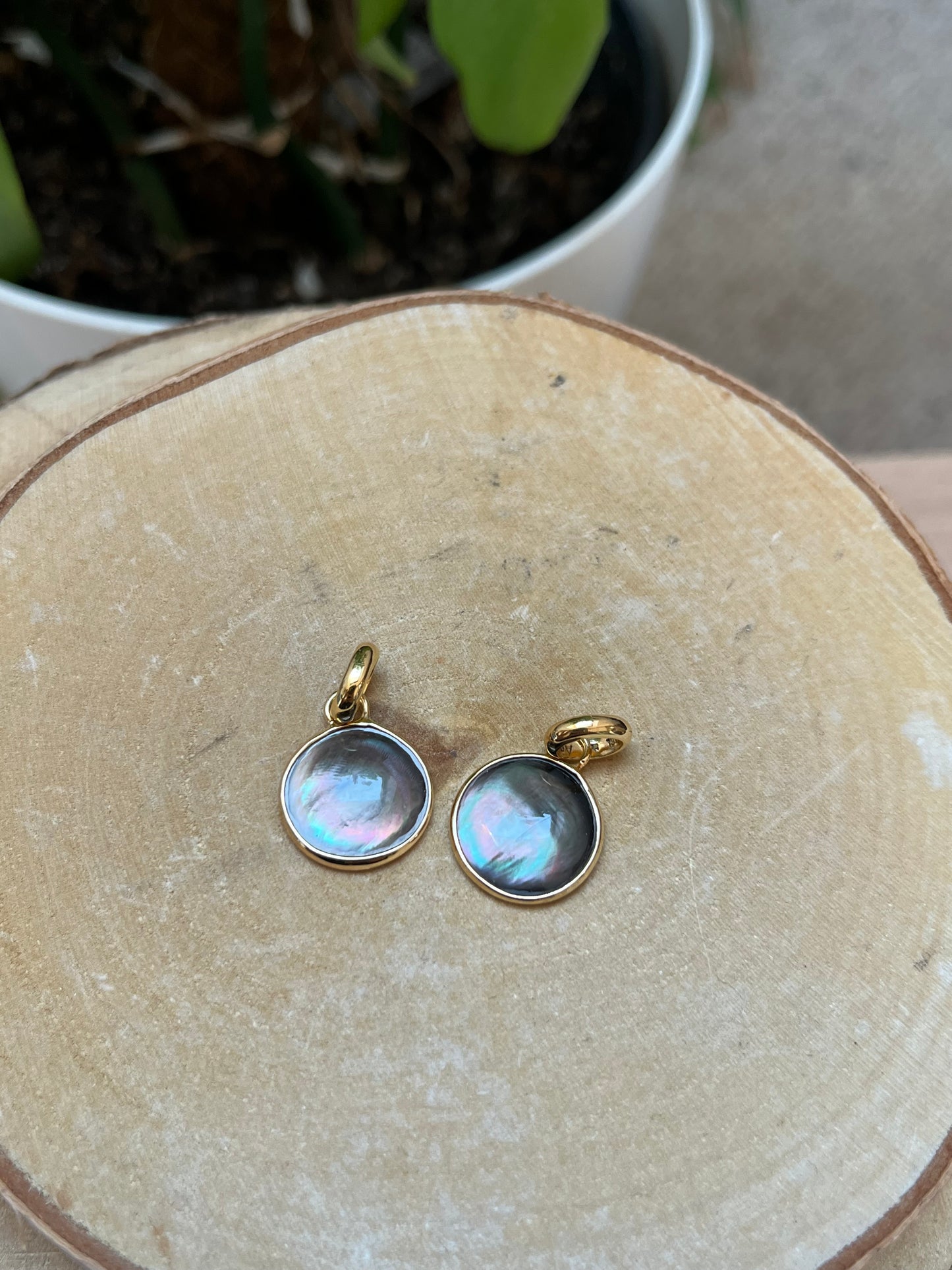 Perlmutt Kettenanhänger rund 925 Silber vergoldet – Schimmernder Naturstein Schmuck