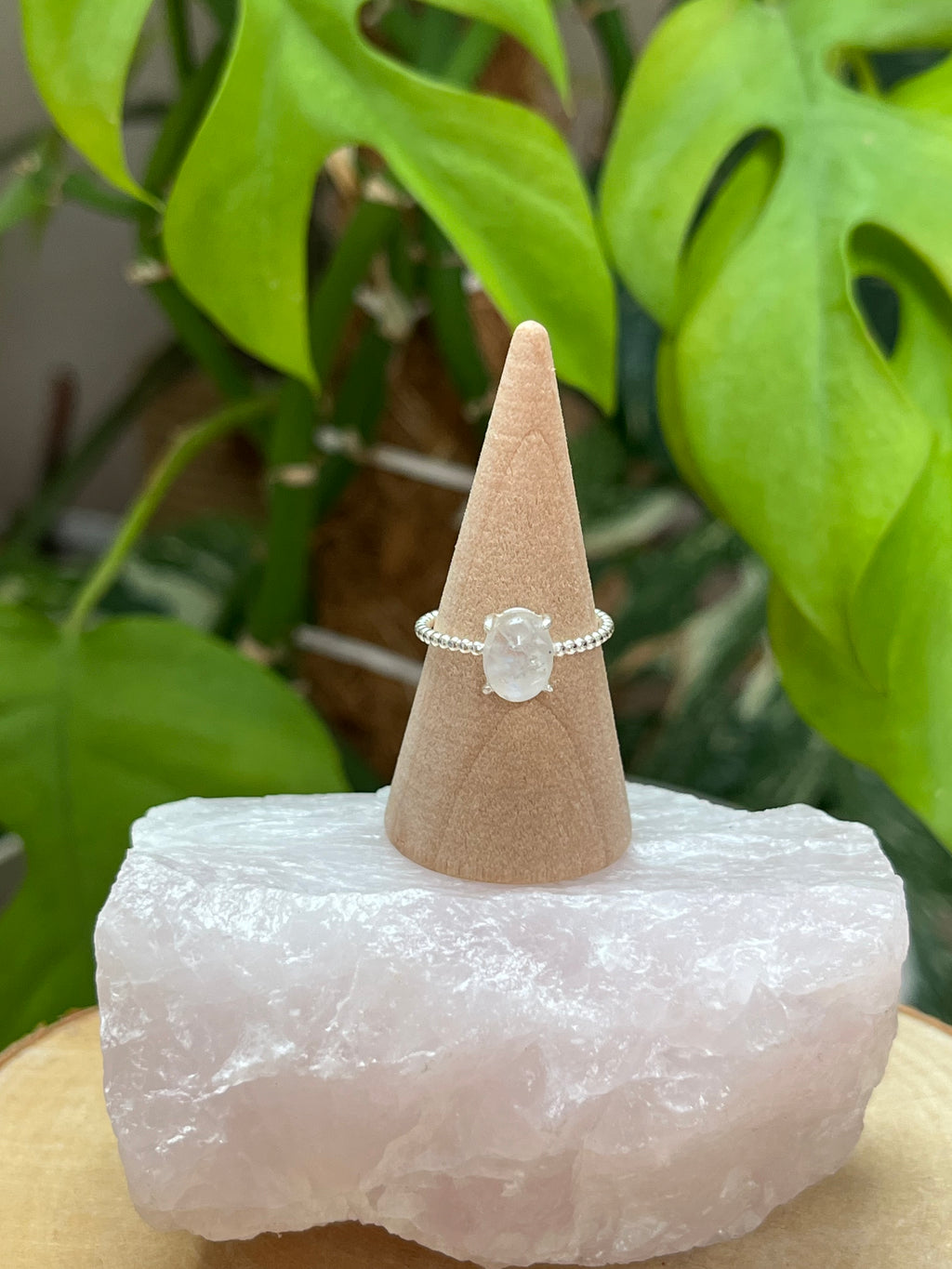 Feiner weißer Labrdorit Ring 925 Silber