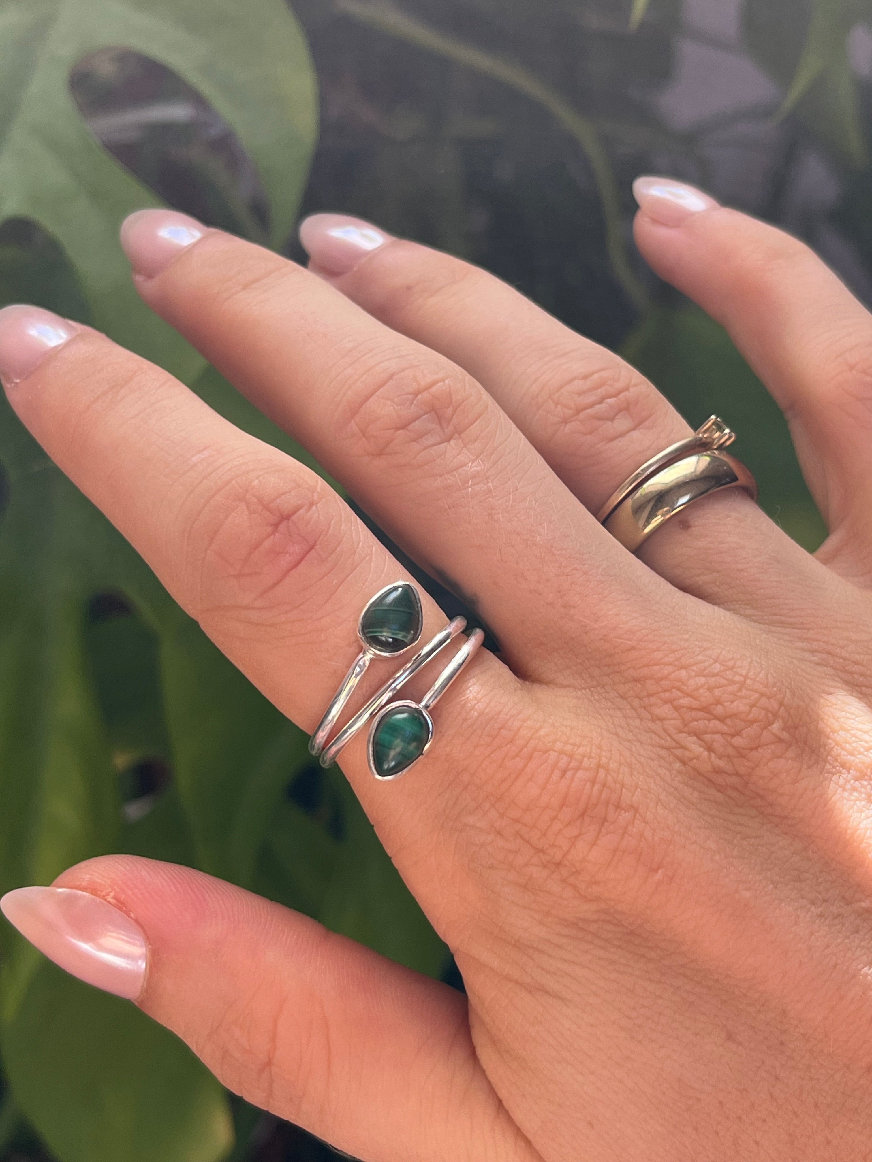 Malachit Ring 925 Silber verstellbar