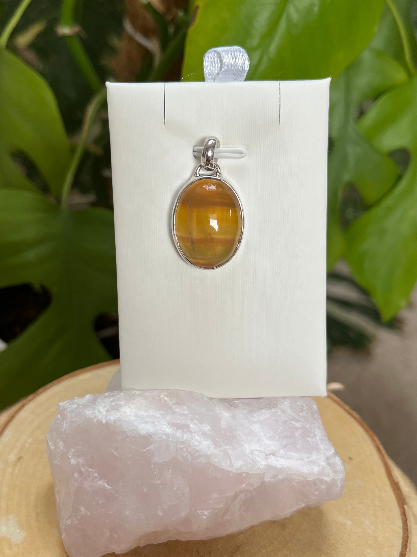 Mango Fluorit Anhänger AA Qualität gefasst 925 Silber – Warme Gelb- & Grüntöne