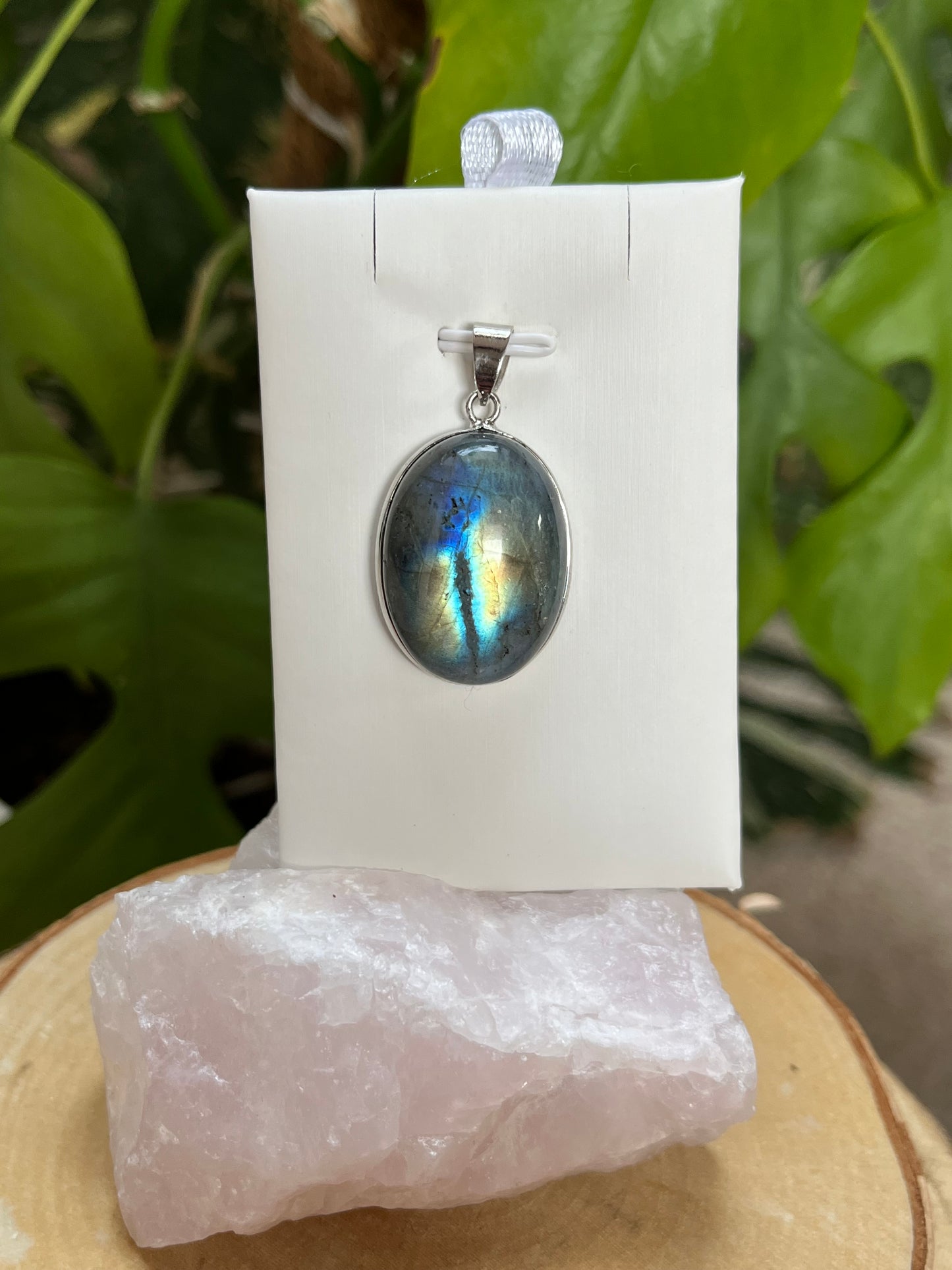 Labradorit Anhänger oval A Qualität 925 Silber gefasst