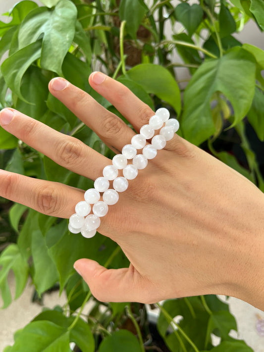 Selenit Kugelarmband 8 mm – Edelstein Schmuck für Klarheit & Reinigung