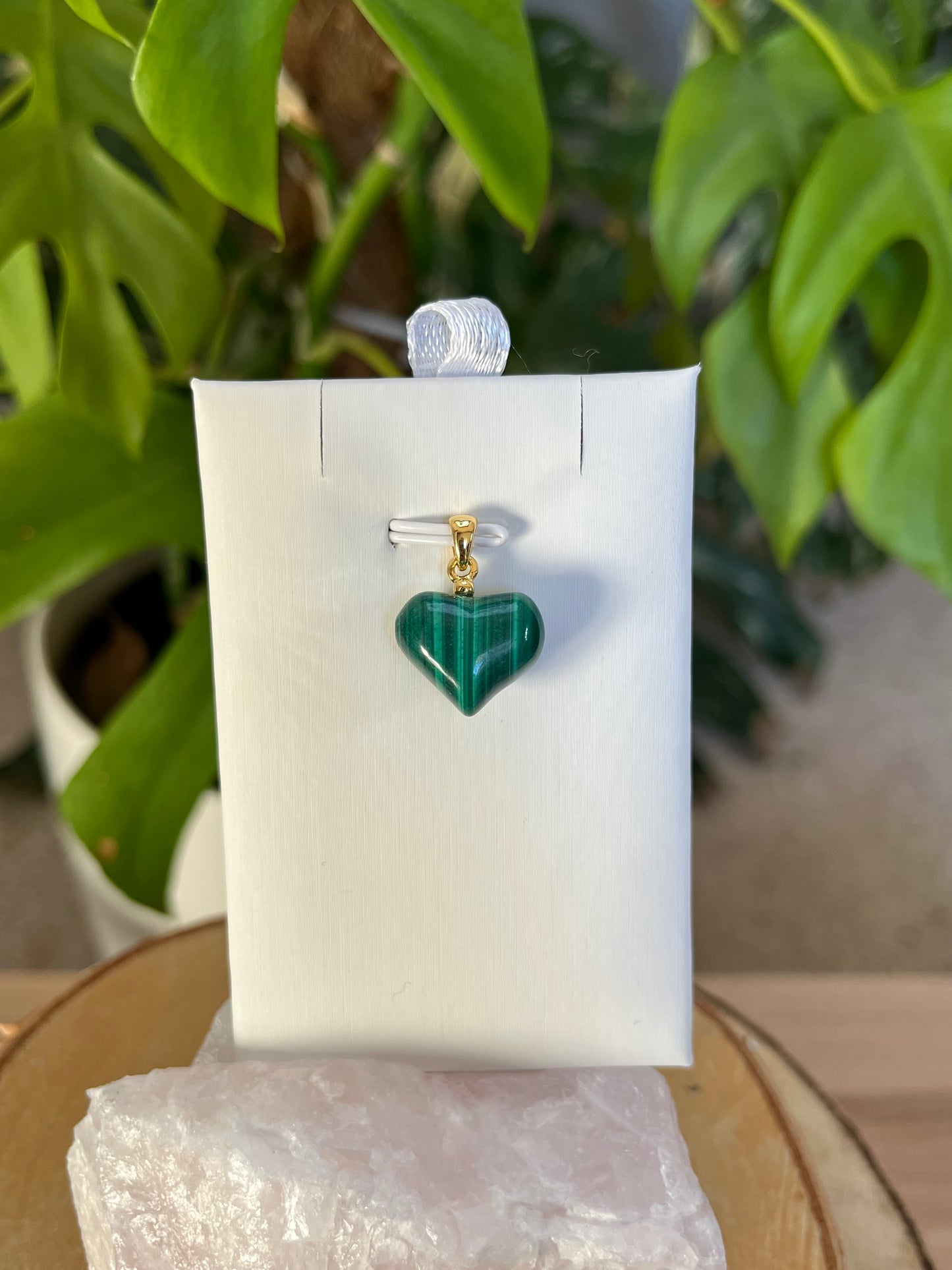 Malachit Herz Anhänger – 925 Silber vergoldete Öse