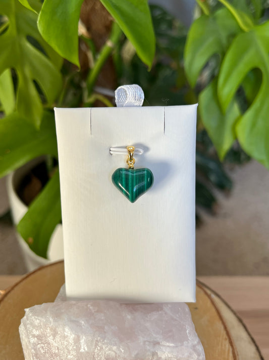 Malachit Herz Anhänger – 925 Silber vergoldete Öse