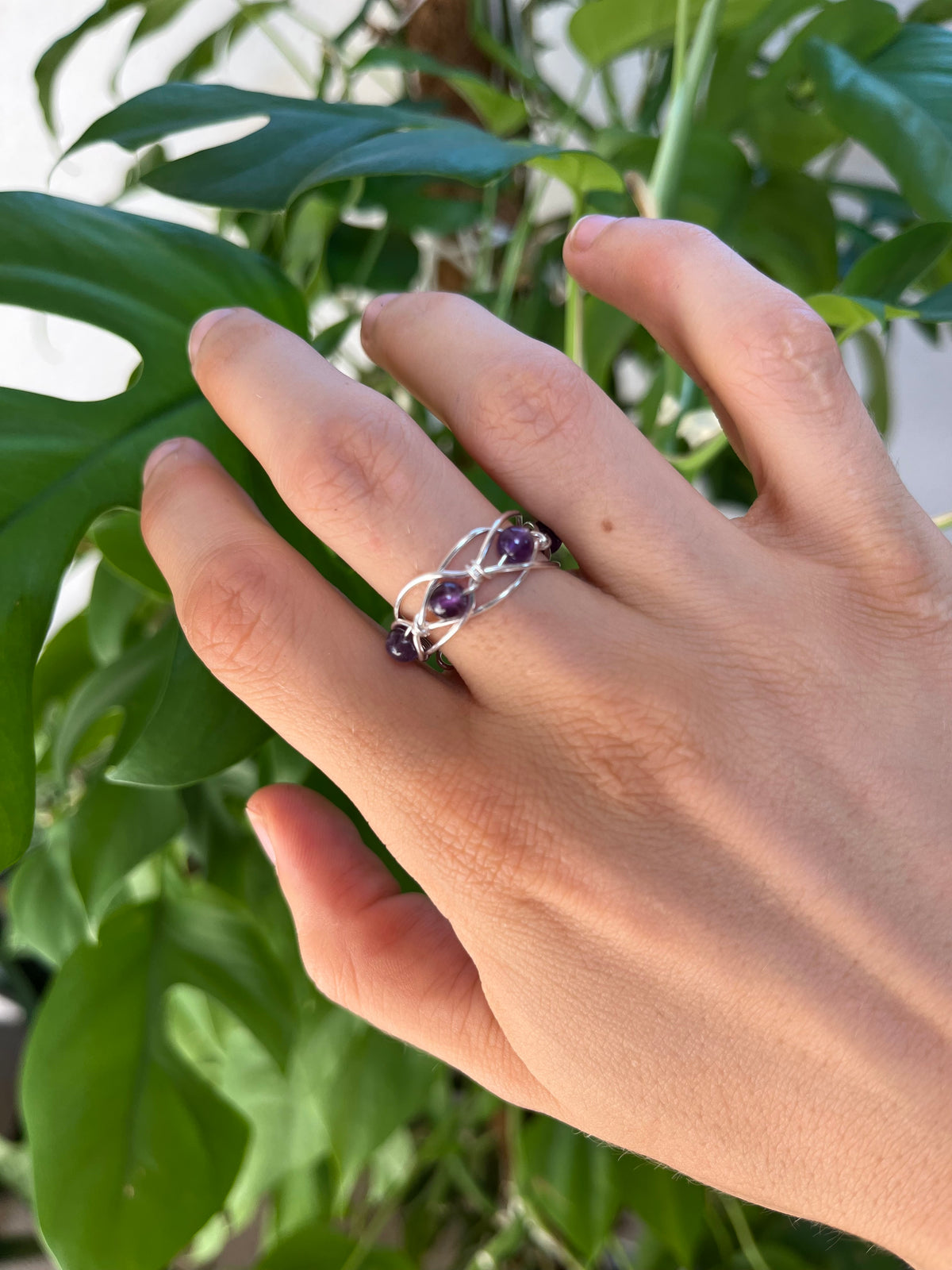 Kronenchakra Ring – Amethyst in 925 Silber oder goldfarbenem Draht