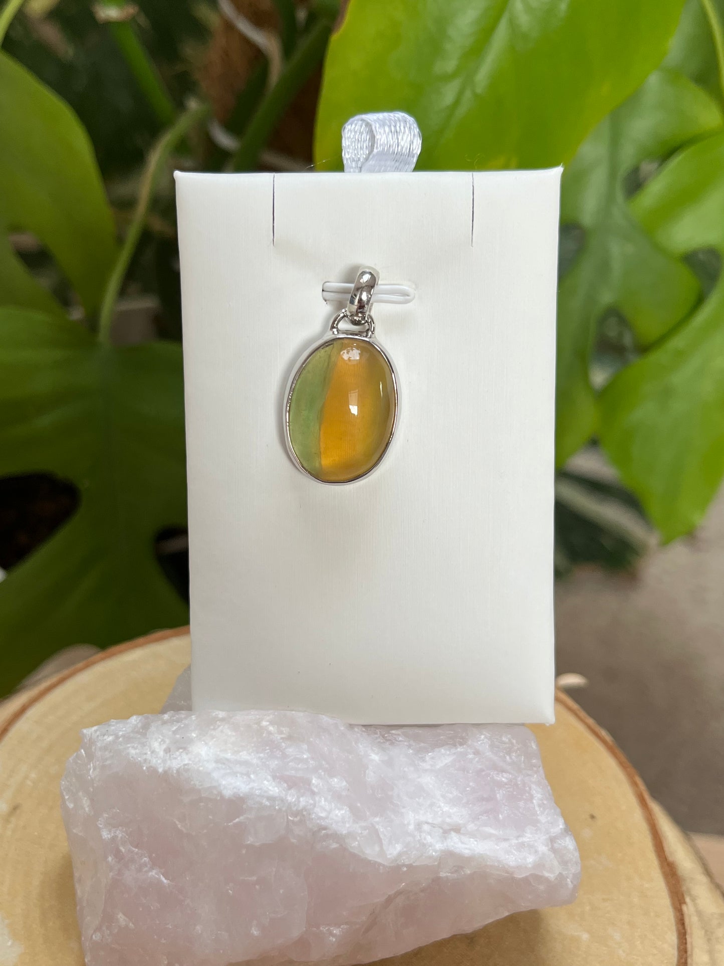 Mango Fluorit Anhänger AA Qualität gefasst 925 Silber – Warme Gelb- & Grüntöne