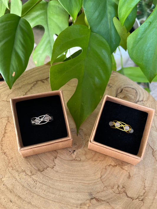 Herzchakra Ring – Rosenquarz in 925 Silber oder goldfarbenem Draht
