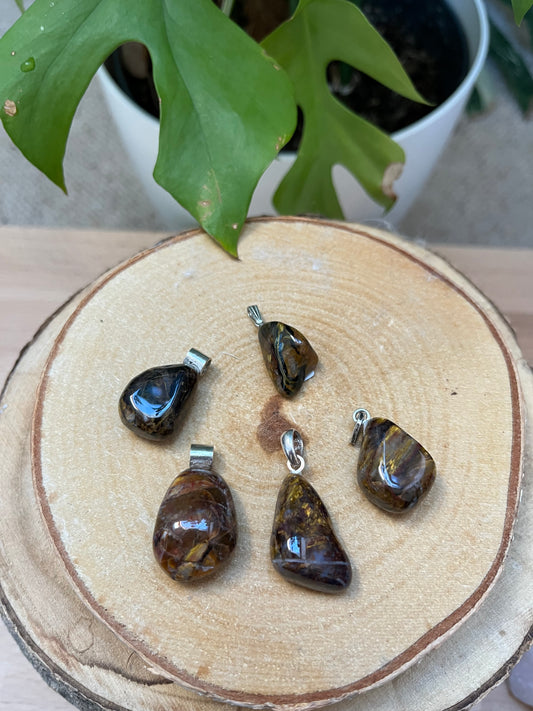 Pietersit Anhänger A Qualität – Tiefe & Dynamik | 925 Sterling Silber Stiftöse