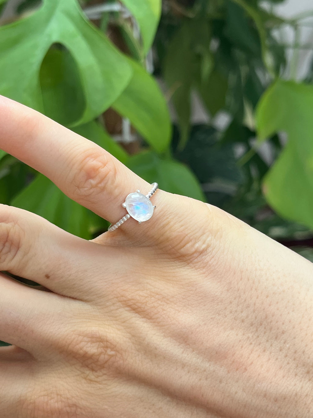 Feiner weißer Labrdorit Ring 925 Silber