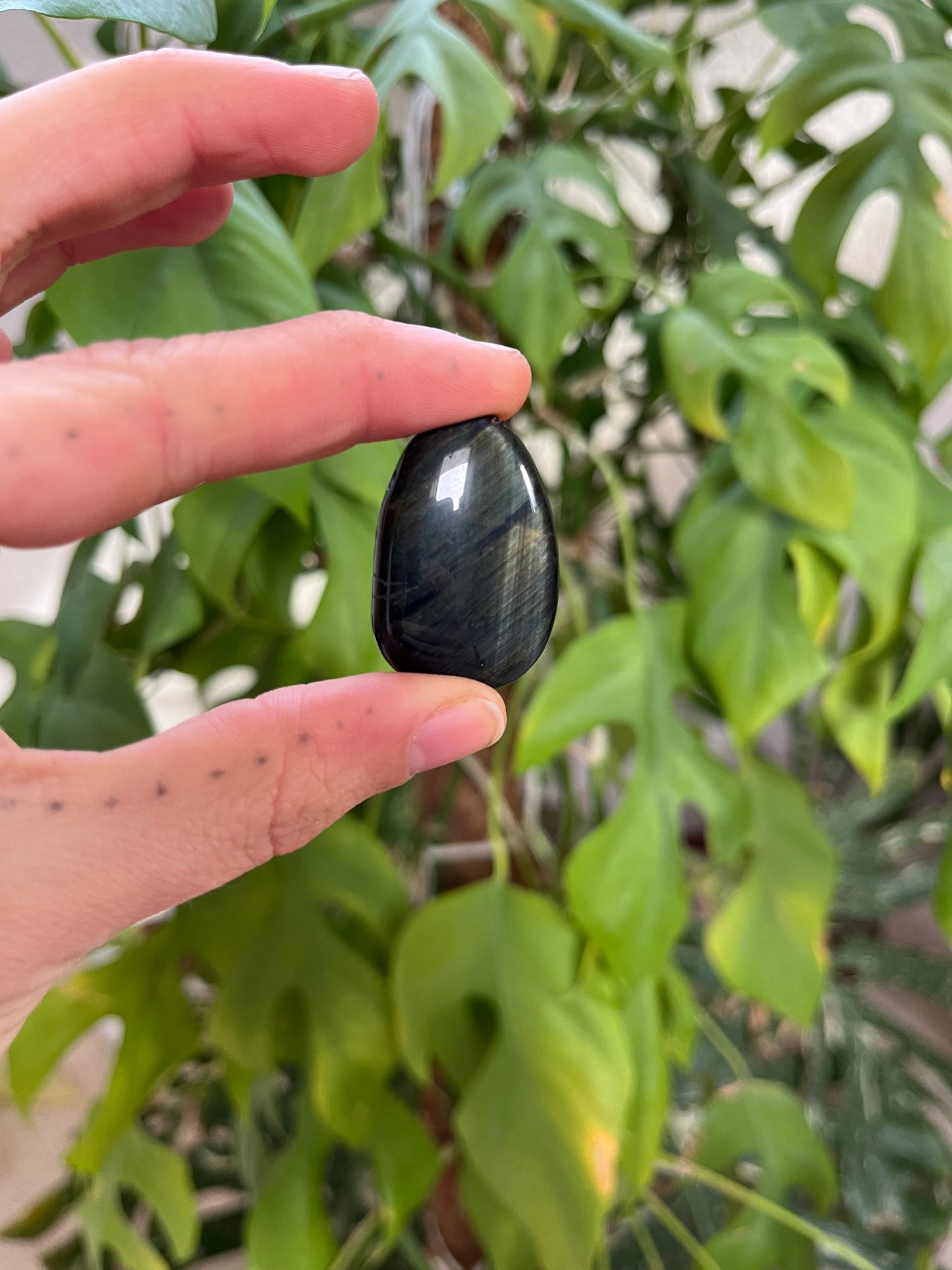 Falkenauge Trommelstein gebohrt – Klarheit & Schutz