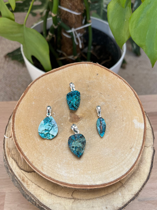 Gem Silica (Chrysokoll Chalcedon) Anhänger Druzy 925 Silber Öse