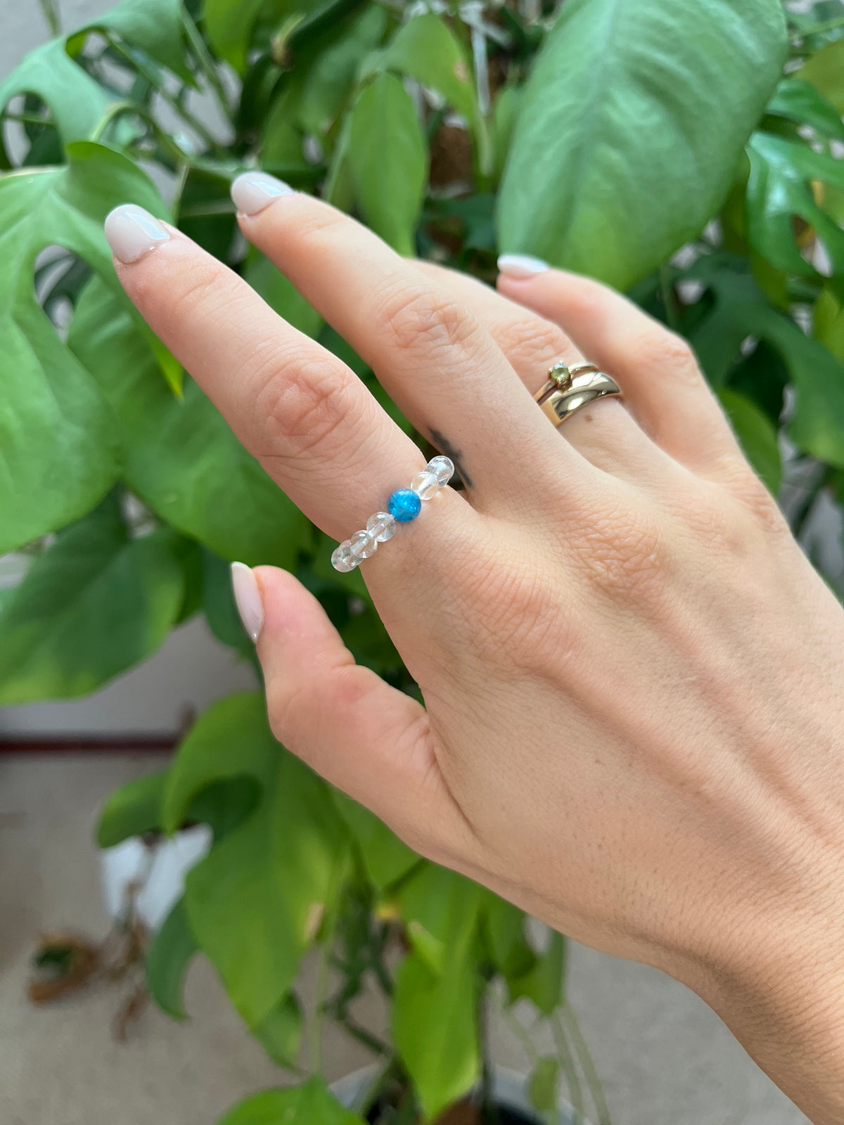 Bergkristall x Apatit Elastischer Ring