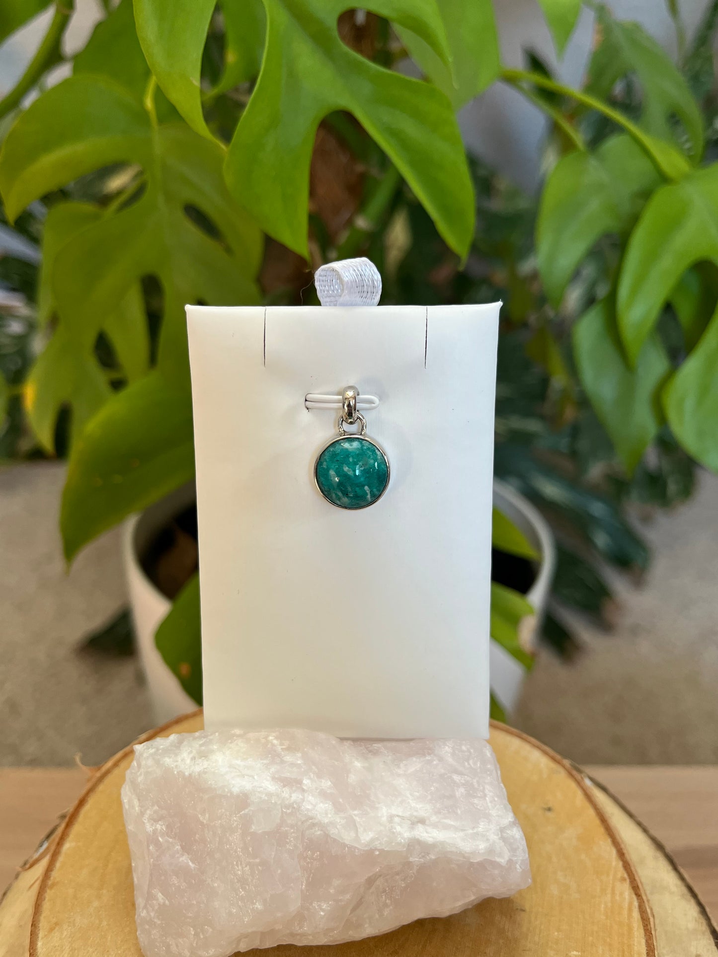 Amazonit Kettenanhänger rund – 925 Sterling Silber Fassung