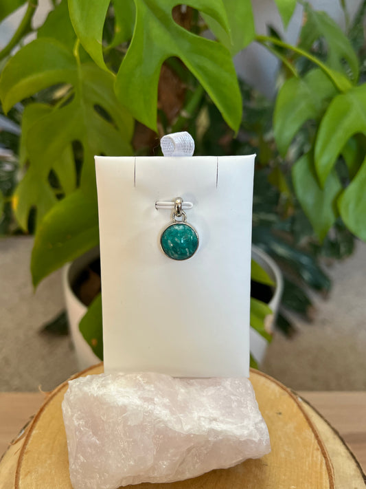 Amazonit Kettenanhänger rund – 925 Sterling Silber Fassung