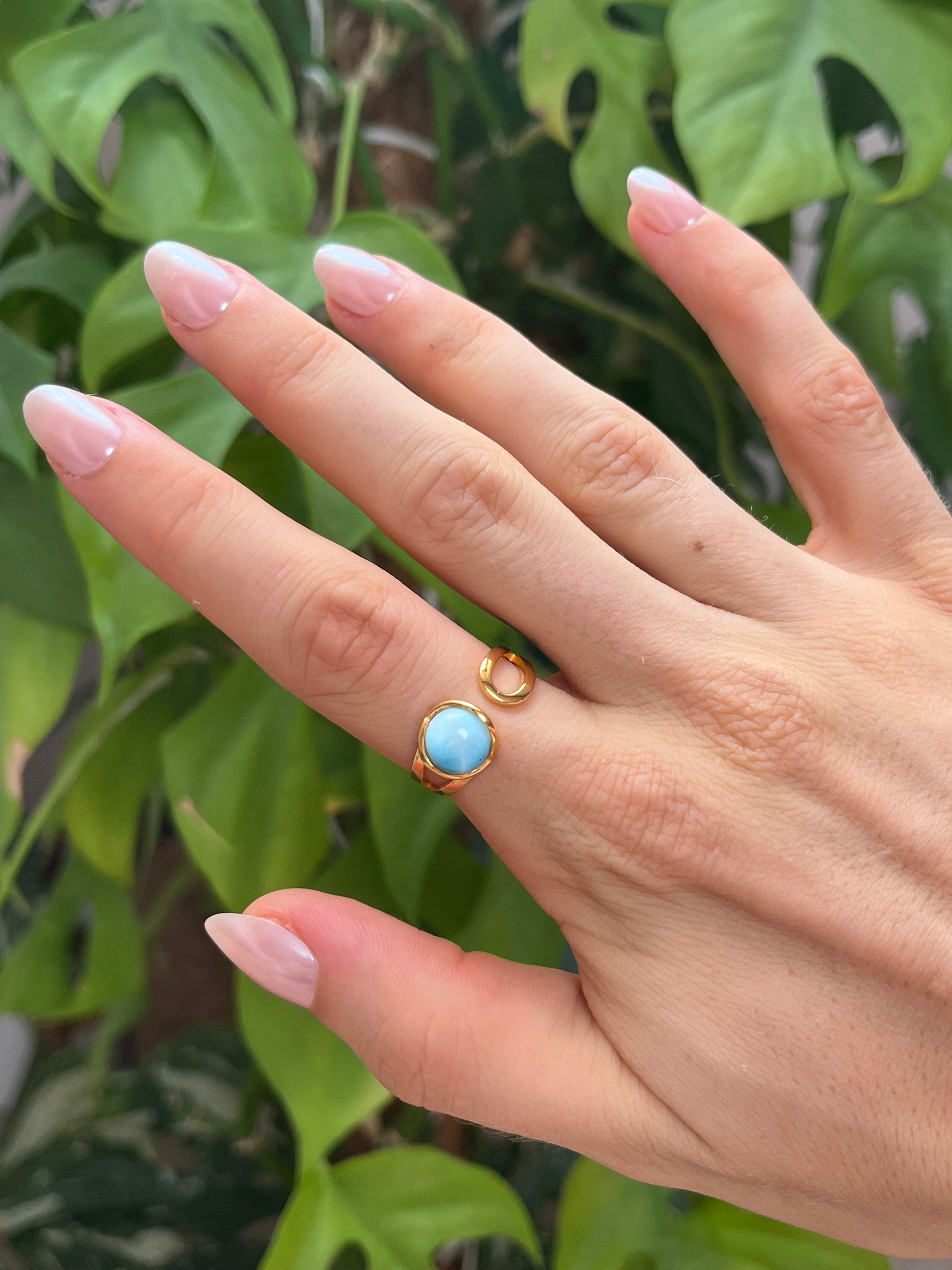 Larimar Ring 925 Silber vergoldet verstellbar