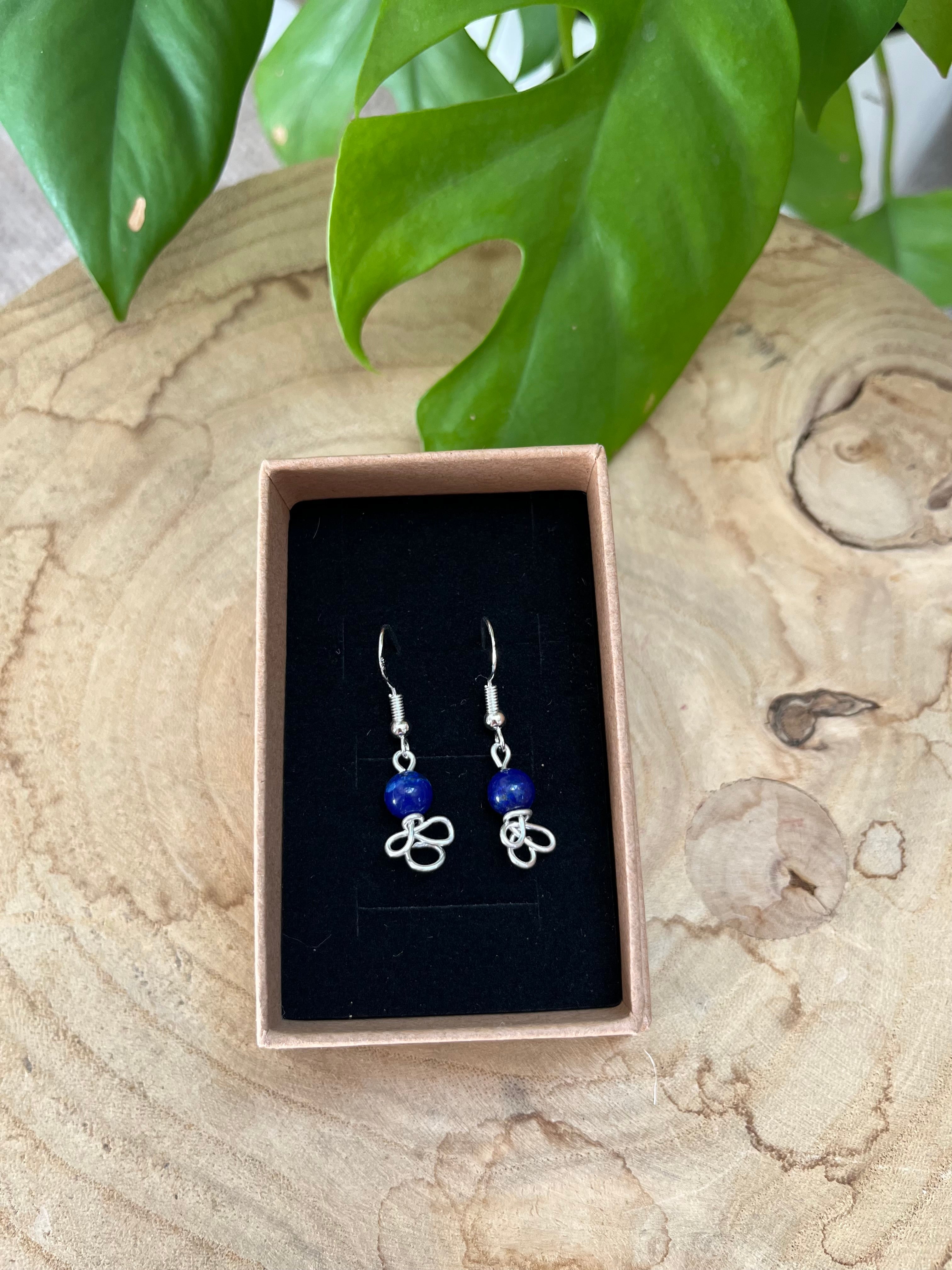 Stirnchakra Schmuck-Set – 925 Silber Kette (45 cm), Ring & Ohrringe mit Lapislazuli