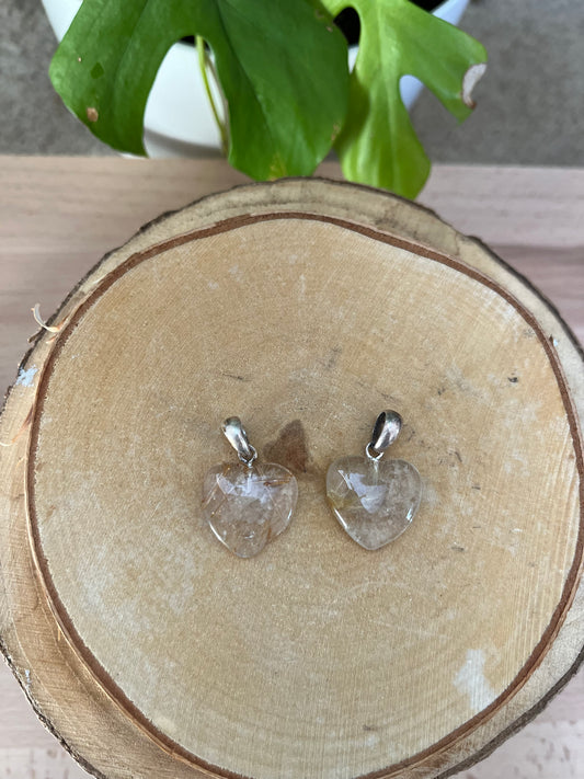 Rutilquarz Herz Anhänger – 925 Sterling Silber Öse
