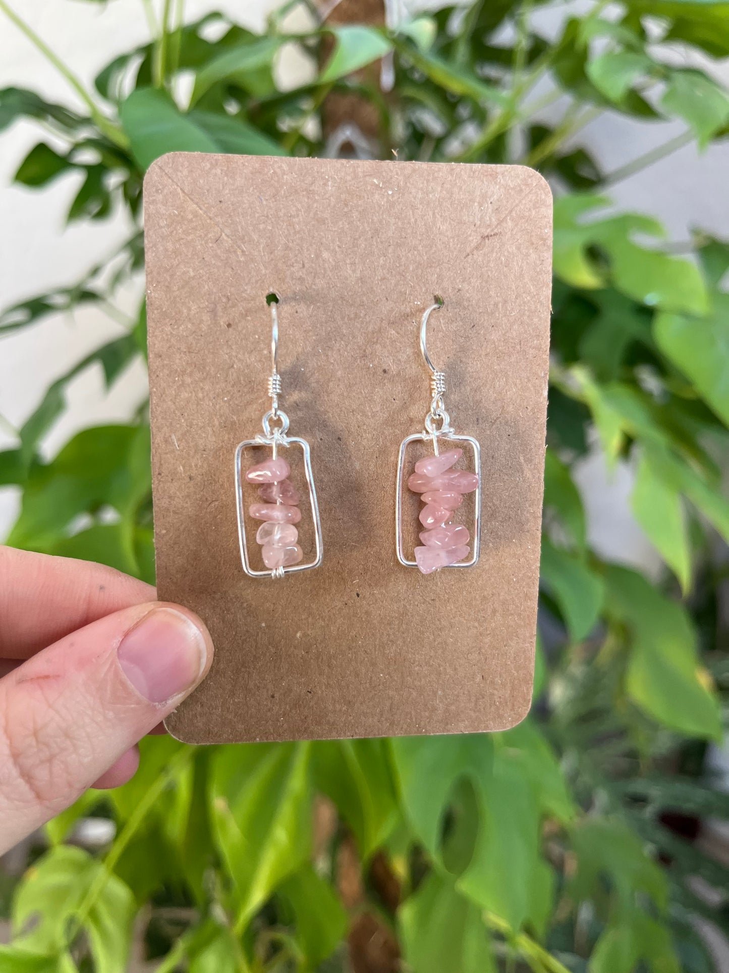 Handgemachte Rosenquarz Ohrringe – 925 Sterling Silber Draht