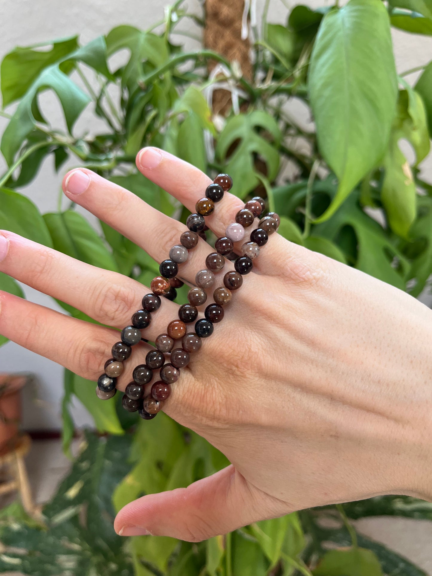 Versteinertes Holz Kugel Armband – Edelstein Armband für Erdung & Stabilität