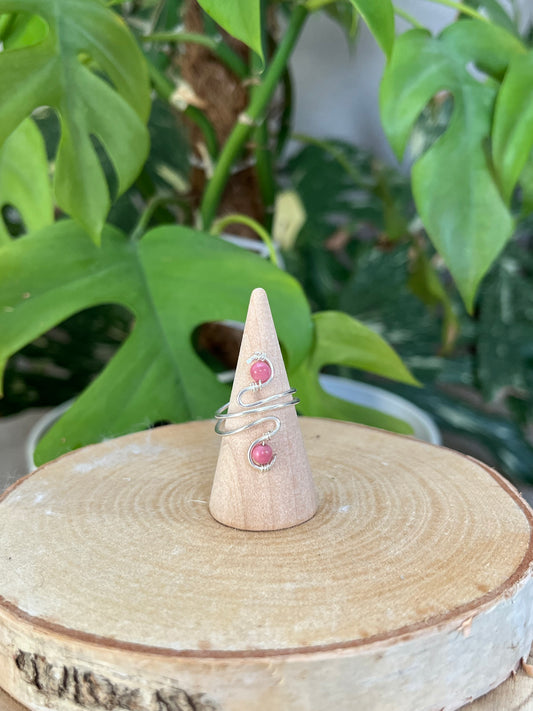Rhodonit Ring verstellbar – Spiraldesign | 925 Sterling Silber