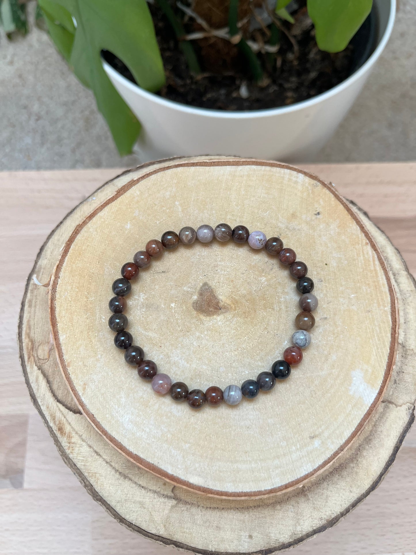 Versteinertes Holz Kugel Armband – Edelstein Armband für Erdung & Stabilität