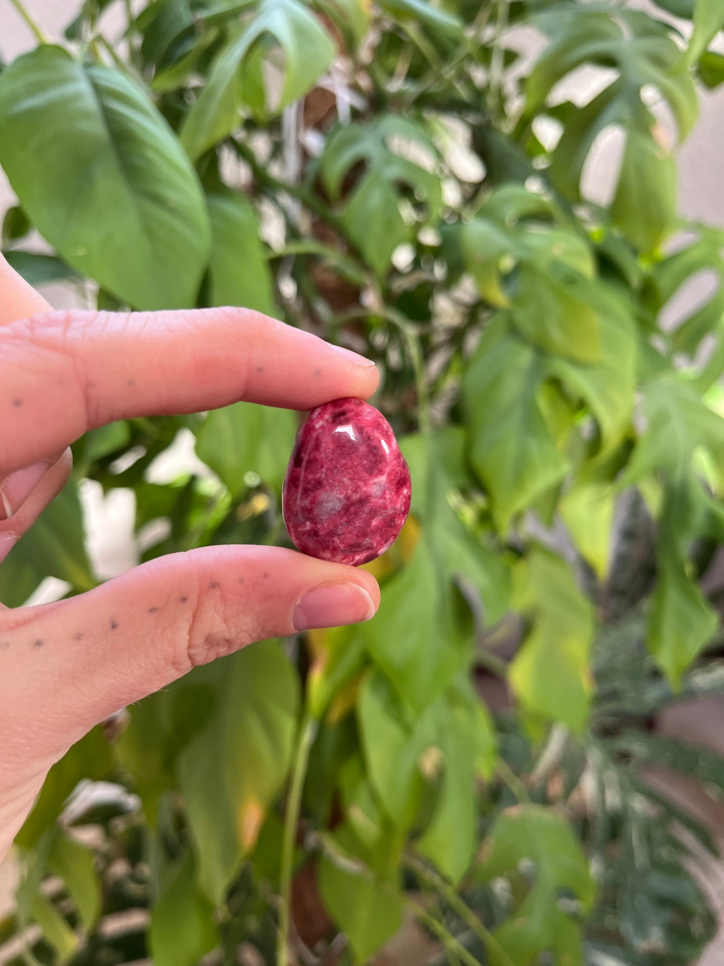 Thulit Trommelstein gebohrt – Ausdruck & Lebensfreude